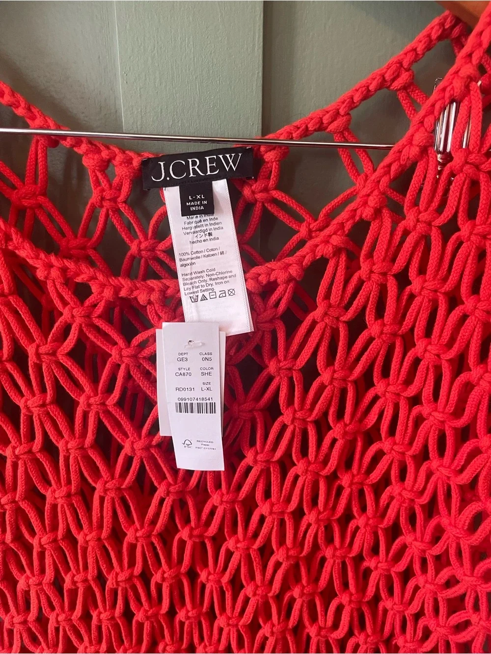 J.Crew macramé midi dress/beach cover up is featured in a vibrant coral red